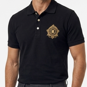 Classic Black Polo T-Shirt with Gold Crest Logo