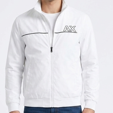 Men Premium White Full-Zip Lightweight Jacket with Stand Collar | Casual Windbreaker