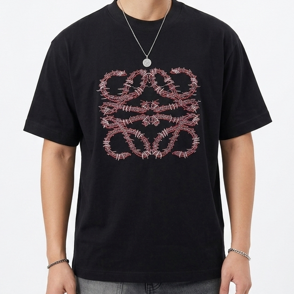 Men’s Premium Embroidered Logo Drop Shoulder T-Shirt with Bold Front Design