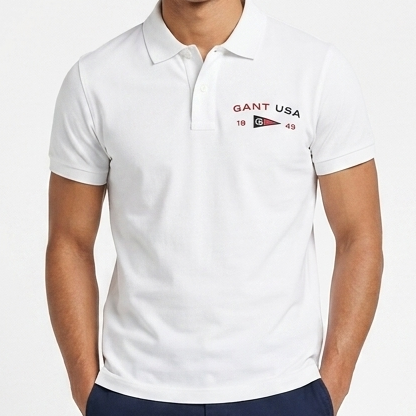 White Polo T-Shirt  Classic Embroidered Logo Premium Casual Wear