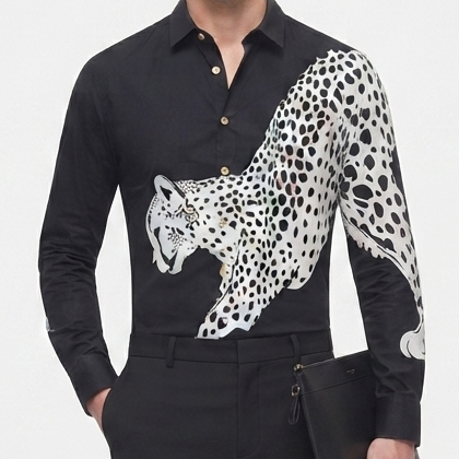 Men’s Premium Black Printed Shirt Stylish Leopard Graphic Design Casual Wear