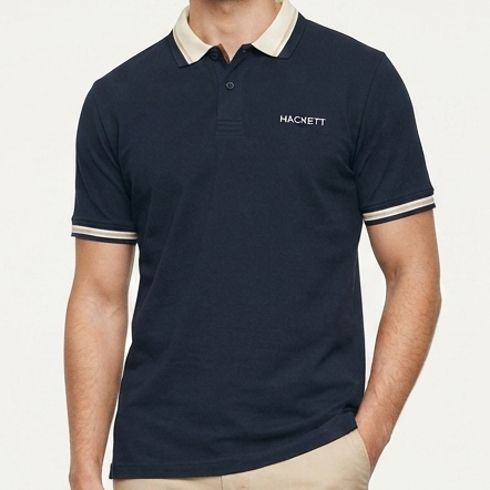 Men Premium Navy Blue Polo T-Shirt with Contrast Collar & Sleeve Detail