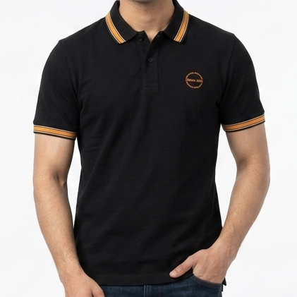 Men's Black Premium Polo T-Shirt with Contrast Tipped Collar & Sleeves