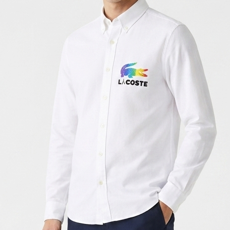 Premium White  Shirt Rainbow Crocodile Logo Casual Formal Wear