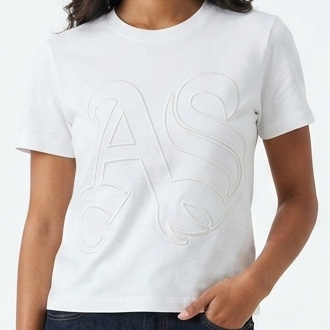 Women's White Embossed Logo on T-Shirt Premium Casual Crew Neck Tee