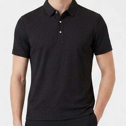 Premium Black Textured Men's Polo T-Shirt | Classic Collar Smart Casual Fit