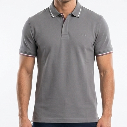 Premium Grey Polo T-Shirt with Contrast Trim  Modern Smart Casual