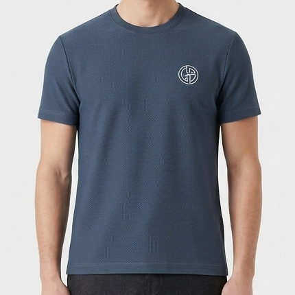 Men’s Premium Textured Blue T-Shirt  Classic Crew Neck Casual Half Sleeve Tee
