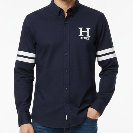 Men’s Premium Navy Blue Button-Down Shirt with Classic Logo Detail