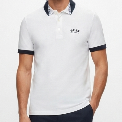 Men Premium White Polo T-Shirt with Contrast Collar Smart Casual Half Sleeve Tee