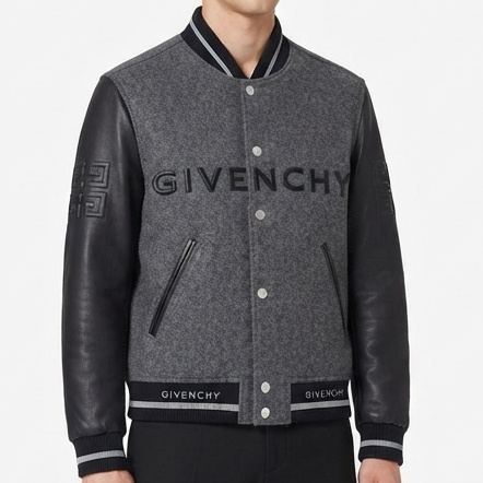 Men's Premium Grey & Black Varsity Bomber Jacket – Luxury Casual Wear