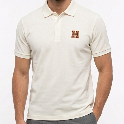 Men's Premium Cream  Logo Polo T-Shirt Classic Luxury Polo