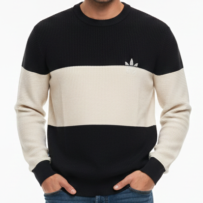 Premium Black & Cream Colorblock Knit Sweater