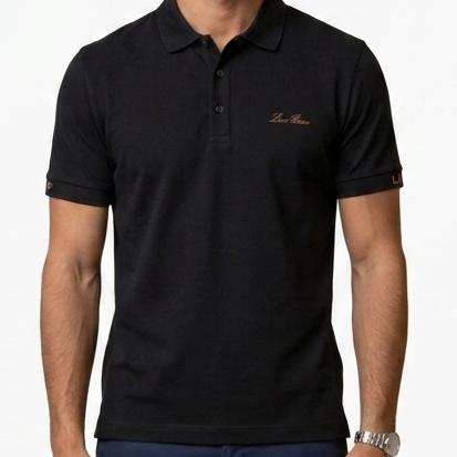 Men Premium Black Polo T-Shirt with Embroidered Logo | Classic Short Sleeve Polo