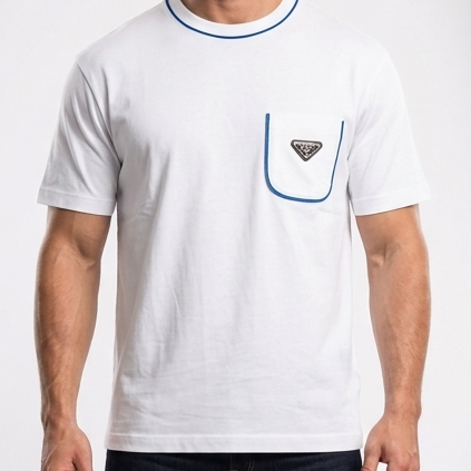 Men’s White Pocket T-Shirt Luxury Crew Neck Drop Shoulder Tee