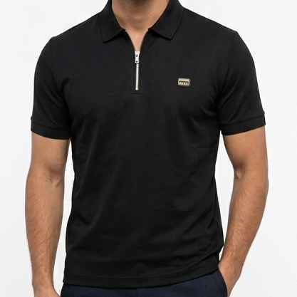 Luxury  Men's Black Half-Zip Premium Polo T-Shirt