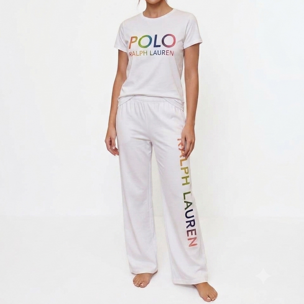 Women Premium Graphic T-Shirt & Lounge Pants Co-Ord Set – White Casual Two-Piece Outfit