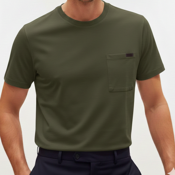 Luxury Brand  Olive Green Pocket Detail T-Shirt