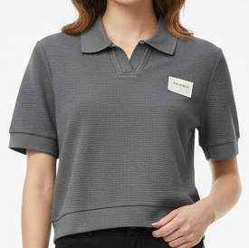 Women’s Textured Polo T-Shirt – Stylish Casual Comfort Top