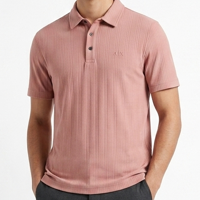 Luxury Textured Polo Shirt Elegant Pink Regular  Fit