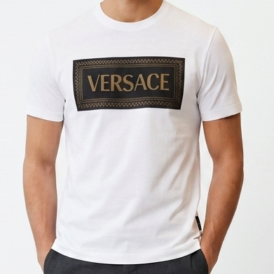 Men’s Premium White Logo Print Round Neck T-Shirt