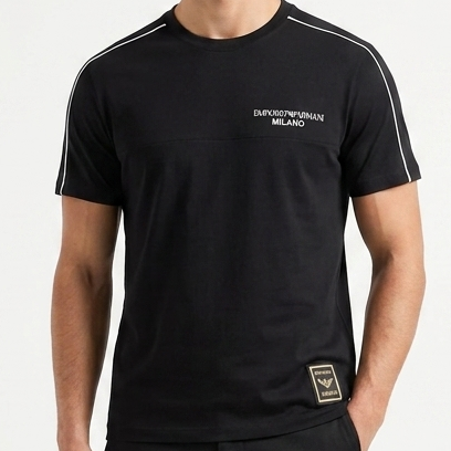 Premium Men's Black Crew Neck T-Shirt Minimal Logo Regular Fit Casual Wear