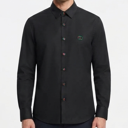Men’s Premium Black Full-Sleeve Casual Shirt with Signature Logo