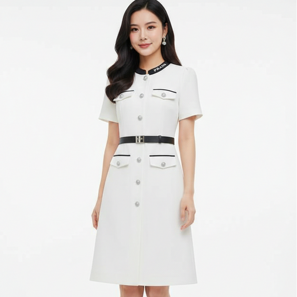 Elegant White Belted Dress Luxury Boutique Style