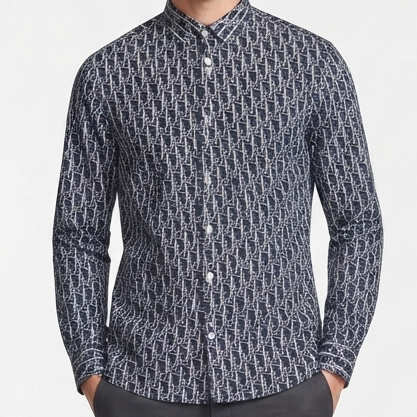 Men’s Premium Navy Blue & White Monogram Print Full-Sleeve Shirt