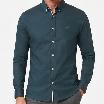 Men Premium Dark Teal Button-Down Casual Shirt Full Sleeve Shirt with Embroidered Logo