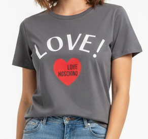 Women’s Grey Love Print T-Shirt with Heart Logo