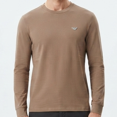 Men Full Sleeve Casual T-Shirt – Classic Crew Neck Solid Brown Pullover