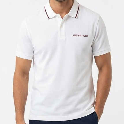 Premium Men White Polo T-Shirt with Contrast Collar and Chest Logo