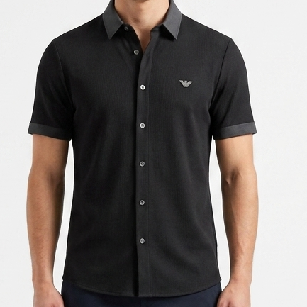 Luxury Black Button-Up Shirt with Signature Eagle Logo