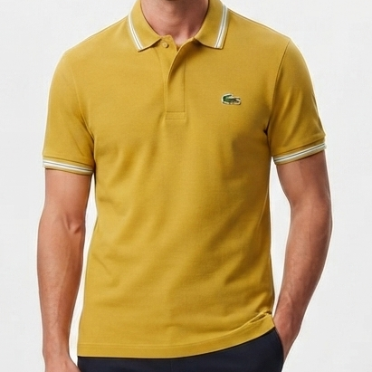 Men Yellow Striped Collar Polo T-Shirt – Stylish Casual Short Sleeve Tee