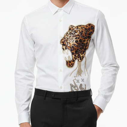 Luxury Embellished Panther Designer Shirt