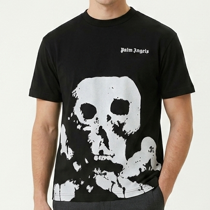 Men's Black Oversized Skull Graphic Print T-Shirt Premium Streetwear Round Neck Tee