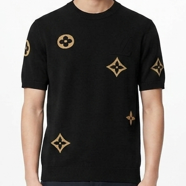 Classic Black  Knit T-Shirt with Signature Monogram Pattern