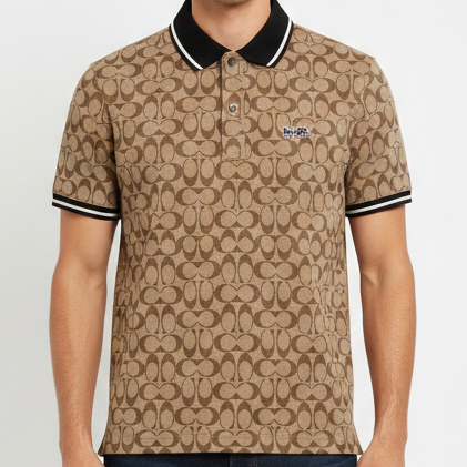 Premium Monogram Print Polo Shirt Luxury Designer Casual Wear