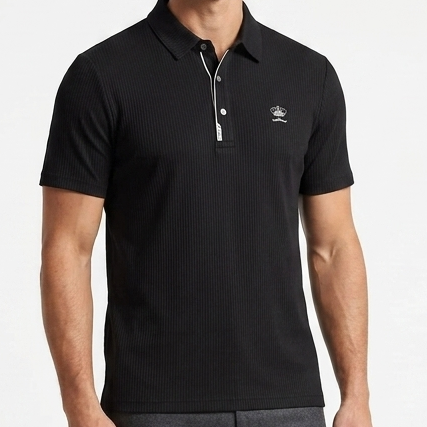 Premium Black Ribbed Polo T-Shirt – Modern Smart Casual Wear for Men