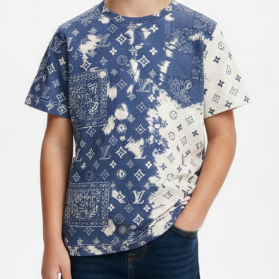 Kids Premium Blue & White Designer Print T-Shirt