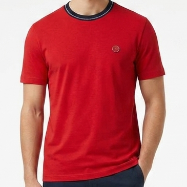Men's Premium Crew Neck T-Shirt Contrast Ribbed Collar Casual Tees