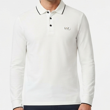 Men’s Premium White Full-Sleeve Polo Shirt with Contrast Collar