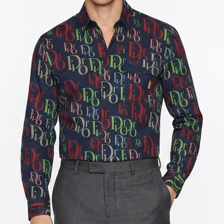 Luxury Monogram Print Designer Shirt  Premium Navy Blue Casual Wear