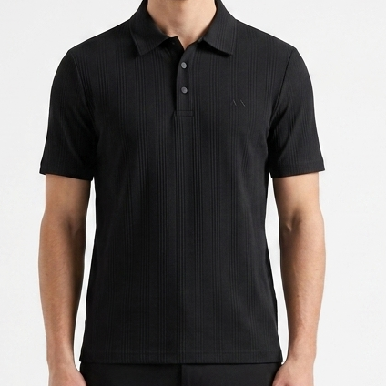 Luxury A|X Ribbed Polo T-Shirt Premium Black Smart Casual Wear
