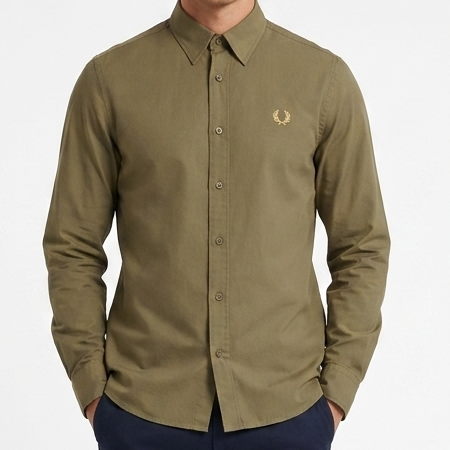 Men Premium Olive Green Full Sleeve Shirt with Embroidered Logo