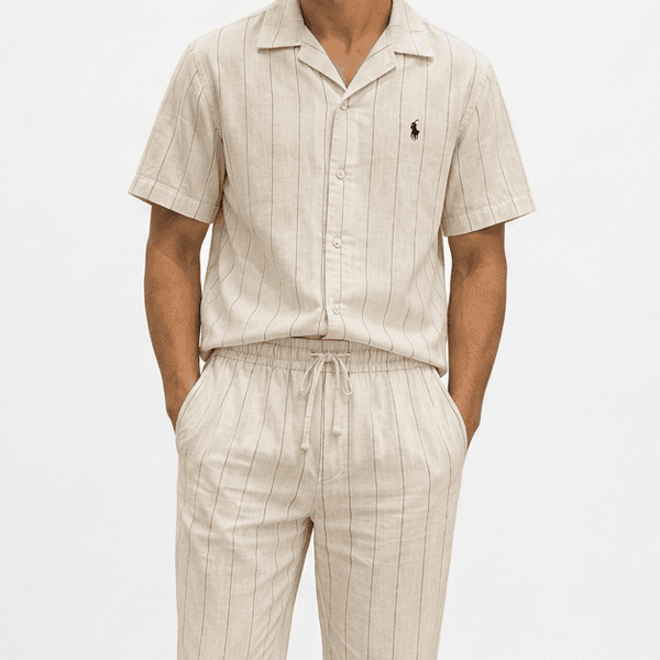 Premium Cream  Striped Casual Shirt and Trouser Co-Ord Set