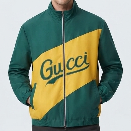 Men’s Stylish Green & Yellow Full-Zip Casual Jacket