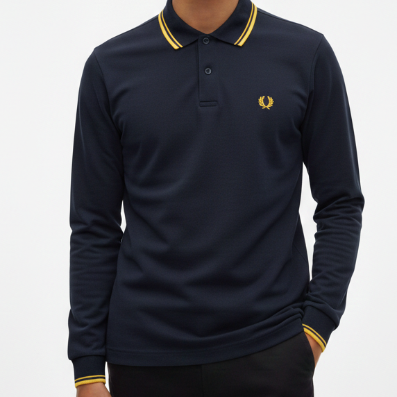 Men’s Classis Long-Sleeve Polo Shirt with Tipped Collar