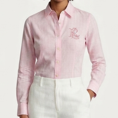 Women Premium Pink Check Shirt  Elegant Casual Wear with Classic Embroidery Design